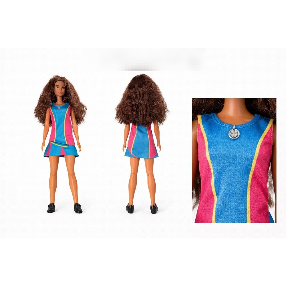 Barbie Fashionistas Doll 210 Tall Brunette Wavy Hair Sporty Color Block Dress